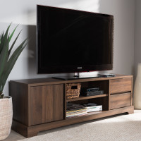 Baxton Studio ET 4915-00-Brown-TV Burnwood Modern and Contemporary Walnut Brown Finished Wood TV Stand